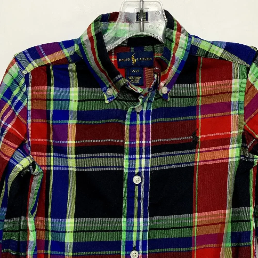 Ralph Lauren Toddler Boys 2T Long Sleeve Plaid Dress Shirt Christmas Holiday